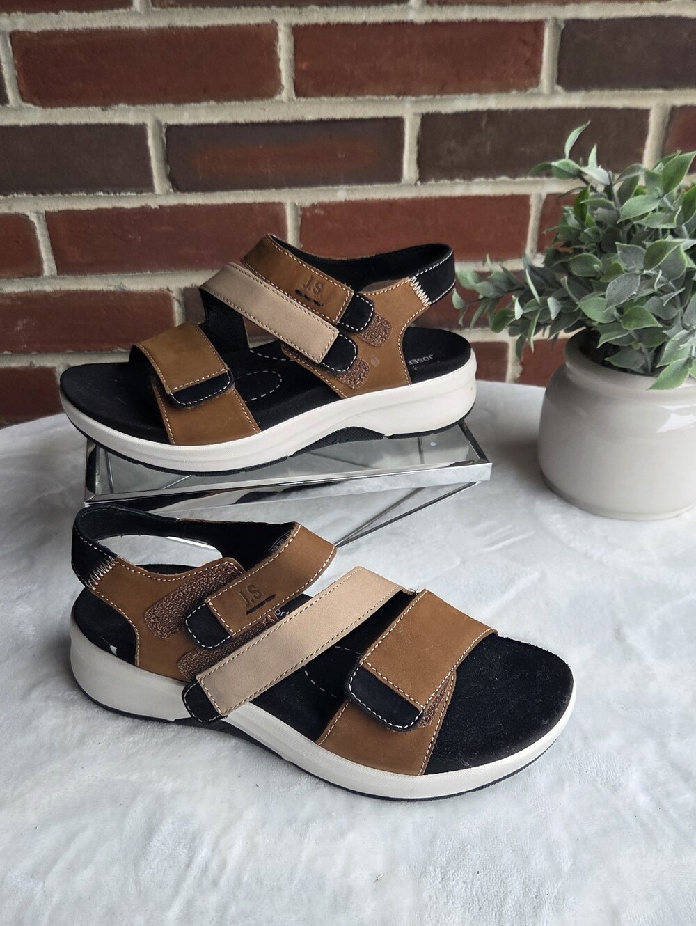 Josef Seibel Comfort Leather Sandals EU 37 Brown Beige Arch Support